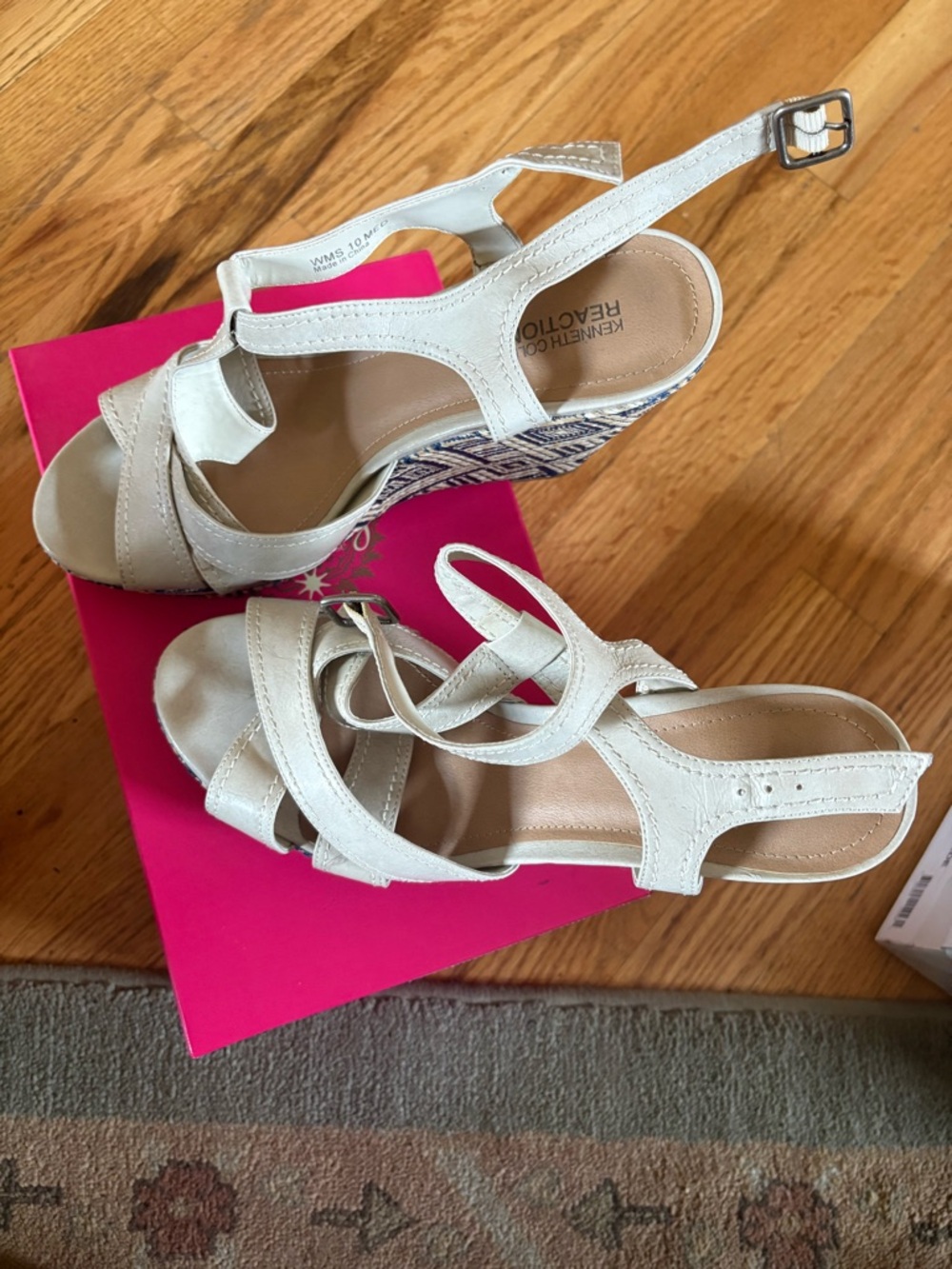 Kenneth Cole Reaction White/Cream Wedge Sandals with Patterned Platform